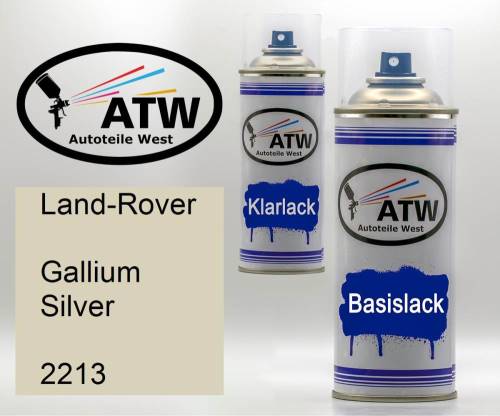 Land-Rover, Gallium Silver, 2213: 400ml Sprühdose + 400ml Klarlack - Set, von ATW Autoteile West.
